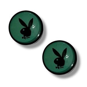 Playboy Illusion Bunny Black & Aqua Magnetic Fake Acrylic Plugs Tunnels